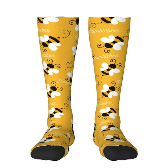 Goofa Cute Bee Butterfly Yelllow Pattern Adult Stockings, Color-Block Knee High Socks, Comfortable and Breathable, Soft and Stretchable, Sports, and Decoration