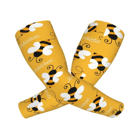 Goofa Cute Bee Butterfly Yelllow Pattern UV Sun Protection Arm Sleeves, UPF 50 Sports Cooling Arm Compression Sleeves for Men Women Teenager