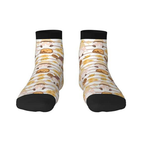 Goofa Cute Bee Gnome Pattern Non Slip Socks with Grips for Elderly, Crew Socks Yoga Hospital Socks Cushioned Sole Gripper Socks for Men Women