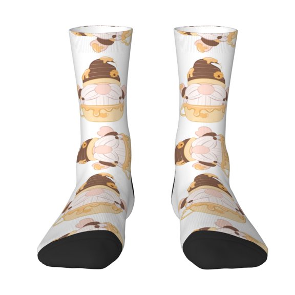 Goofa Cute Bee Gnome Printed Men's Crew Socks, Soft Durable Breathable Moisture-Wicking with Odor Control Cotton socks