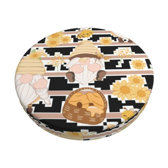 Goofa Cute Bee Gnome Printed Stool Covers Round, Waterproof Round Bar Stool Covers Anti-Slip Round Bar Stool Seat Cover with Elastic Bands Durable -14 inch