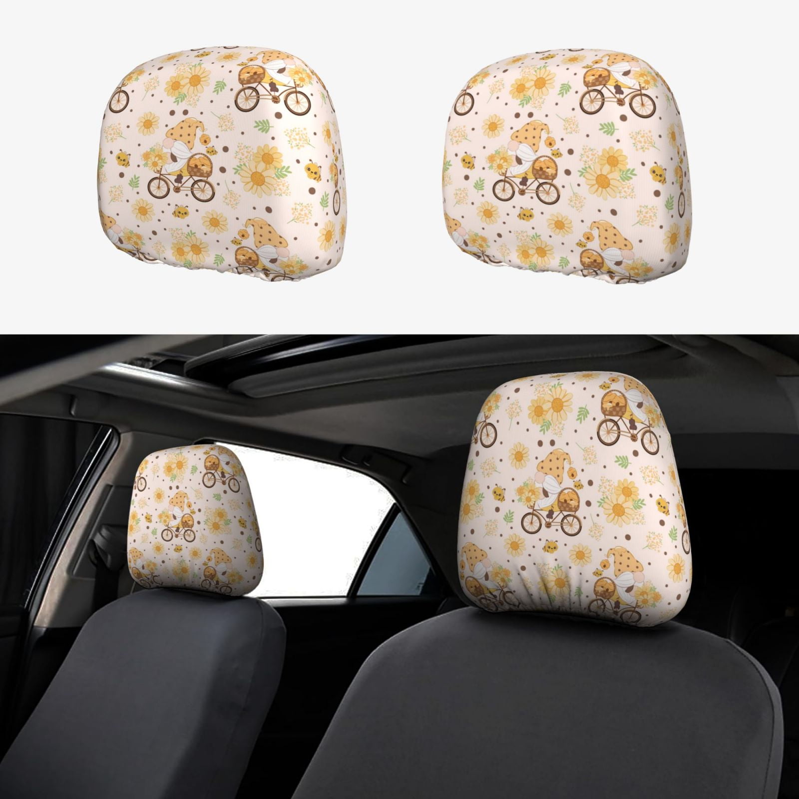 Goofa Cute Bee Gnome1 Pattern 2 PCS Car Headrest Cover Headrest Protector Universal Interior Car Accessories Walmart