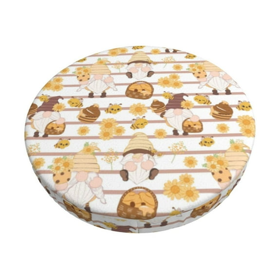 Goofa Cute Bee Gnome2 Printed Stool Covers Round, Waterproof Round Bar Stool Covers Anti-Slip Round Bar Stool Seat Cover with Elastic Bands Durable -13 inch