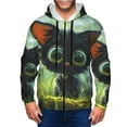 thumbnail image 1 of Goofa Cute Big-Eyed Black Cat Pattern Mens Full-zip Hoodie, Zip-up Pullover Hooded Sweatshirt, Kangaroo Pocket Hoodie Ideal for Daily Wear, Travel, and Home-Large, 1 of 5