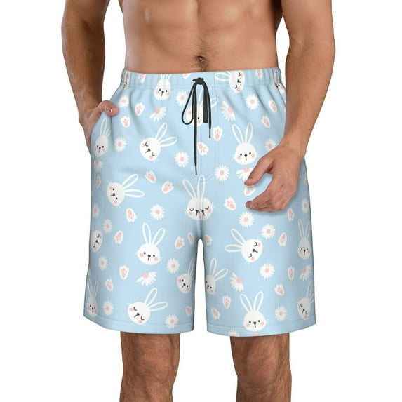 Goofa Cute Bunny Printed Mens Swim Trunks Summer Quick Dry Short Beach Swimwear Bathing Suits-X-Large