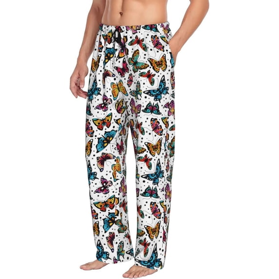 Goofa Cute Butterfly Printed Soft Pajama Pants for Men, Wide Leg Comfy Casual Lounge Yoga Pants-Large