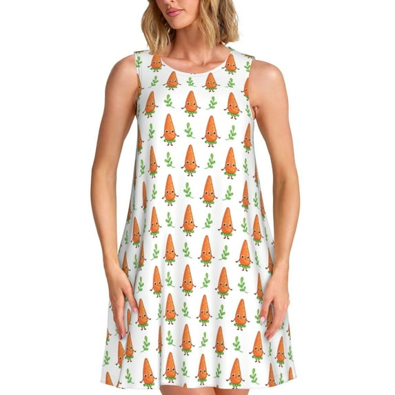 Goofa Cute Carrot Print for Summer Dresses for Women – Beach Floral Sundress, Casual Pockets Boho Tank Dress for Hot Days