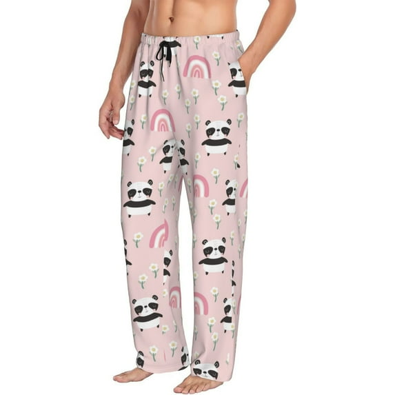Goofa Cute Cartoon Panda Printed Soft Pajama Pants for Men, Wide Leg Comfy Casual Lounge Yoga Pants-Large