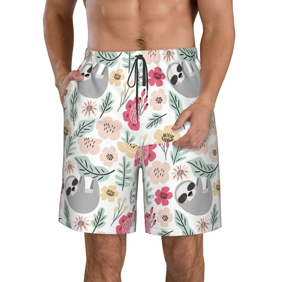 Goofa Cute Cartoon Sloth Printed Mens Swim Trunks Summer Quick Dry Short Beach Swimwear Bathing Suits-Medium