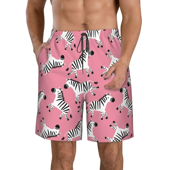 Goofa Cute Cartoon Zebra Printed Mens Swim Trunks Summer Quick Dry Short Beach Swimwear Bathing Suits-Large