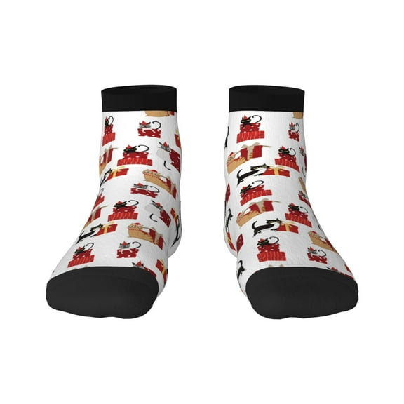 Goofa Cute Cat And Christmas Gift Pattern Non Slip Socks with Grips for Elderly, Crew Socks Yoga Hospital Socks Cushioned Sole Gripper Socks for Men Women