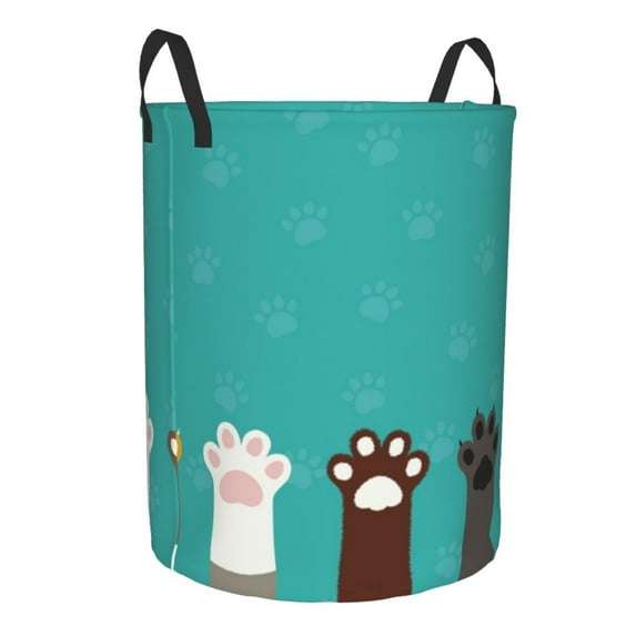 Goofa Cute Cat Paw And Dog Printed Circular Hamper,Laundry Basket with Handles,Storage Baskets Foldable,Large Capacity Laundry Hamper-