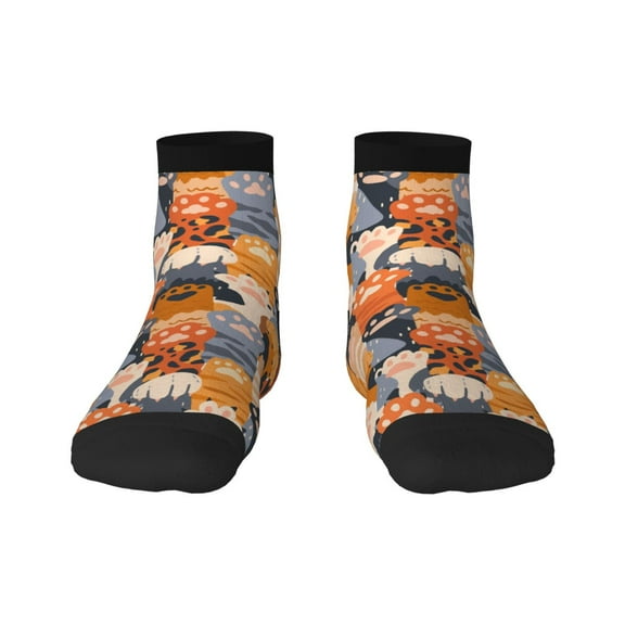 Goofa Cute Cat Paw Pattern Non Slip Socks with Grips for Elderly, Crew Socks Yoga Hospital Socks Cushioned Sole Gripper Socks for Men Women