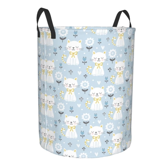Goofa Cute Cat Printed Circular Hamper,Laundry Basket with Handles,Storage Baskets Foldable,Large Capacity Laundry Hamper-