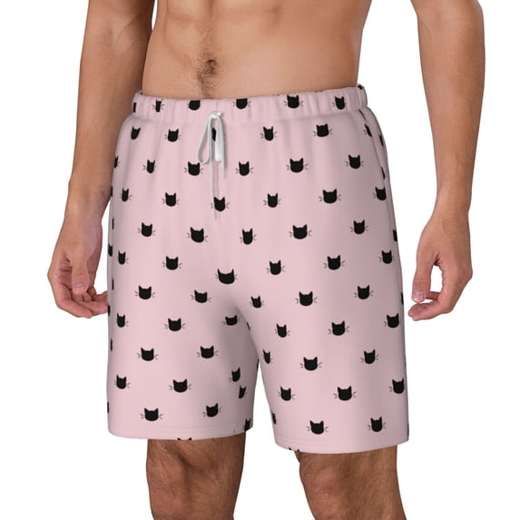 Goofa Cute Cat Printed Men's Swim Trunks Board Shorts Quick Dry Mens Swimming Trunks with Compression Liner,Breathable Fit Hawaii Beach Shorts-Large