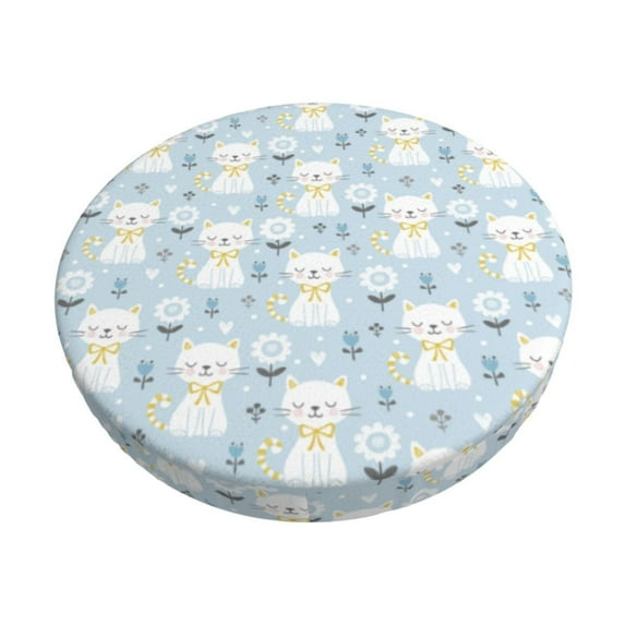 Goofa Cute Cat Printed Stool Covers Round, Waterproof Round Bar Stool Covers Anti-Slip Round Bar Stool Seat Cover with Elastic Bands Durable -