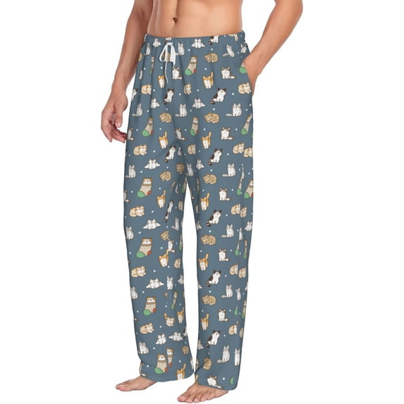 Goofa Cute Cats And Dogs Printed Soft Pajama Pants for Men, Wide Leg Comfy Casual Lounge Yoga Pants-X-Large