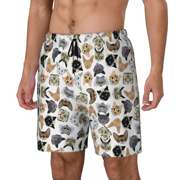 Goofa Cute Cats Printed Men's Swim Trunks Board Shorts Quick Dry Mens Swimming Trunks with Compression Liner,Breathable Fit Hawaii Beach Shorts-XX-Large