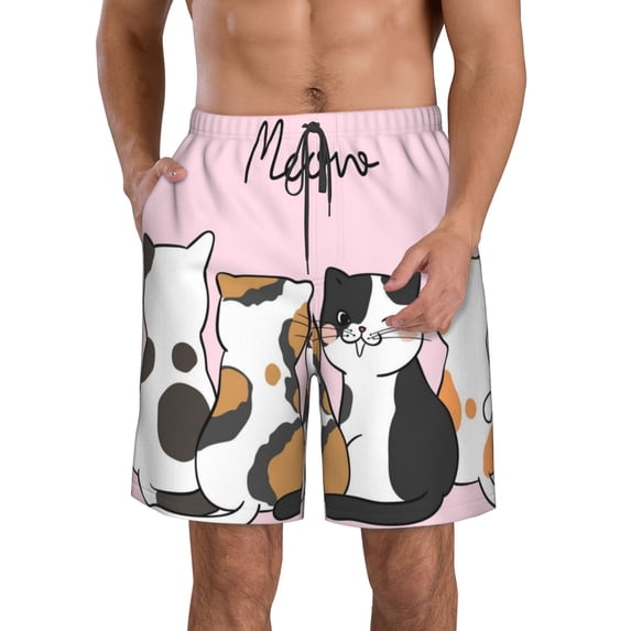 Goofa Cute Cats Printed Mens Swim Trunks Summer Quick Dry Short Beach Swimwear Bathing Suits-X-Large