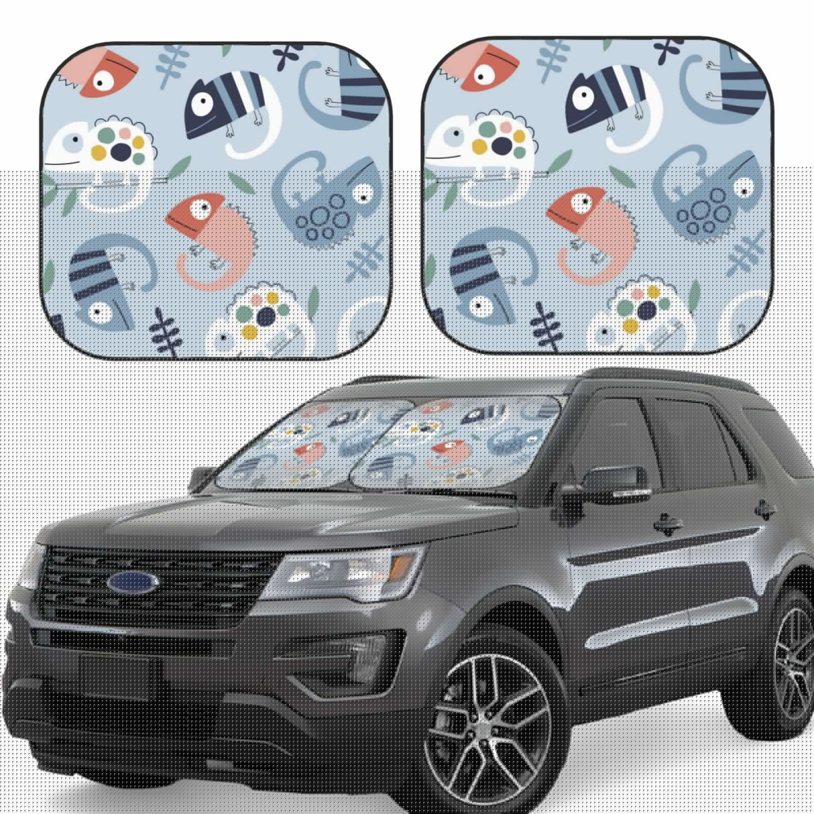 thumbnail image 1 of Goofa Cute Chameleons On Blue Pattern 2 Piece Car Windshield Sun Shade Foldable | Front Windshield Shade for Sun, Heat and UV Rays | Sunshade for Car Front Window-Large, 1 of 7
