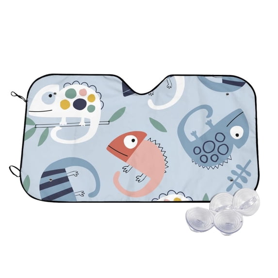 Goofa Cute Chameleons On Blue Printed Car Windshield Sunshade,Foldable Reflective Sun Visor,UV Protection Heat Blocker Sunshade,Car Cooling Accessory-Medium