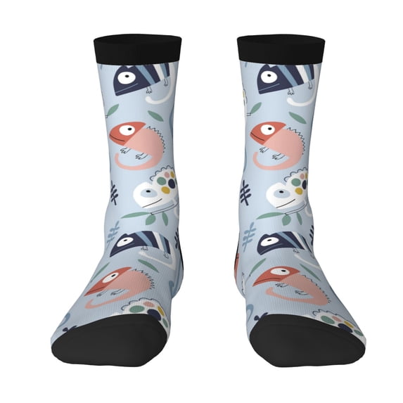 Goofa Cute Chameleons On Blue Printed Men's Crew Socks, Soft Durable Breathable Moisture-Wicking with Odor Control Cotton socks
