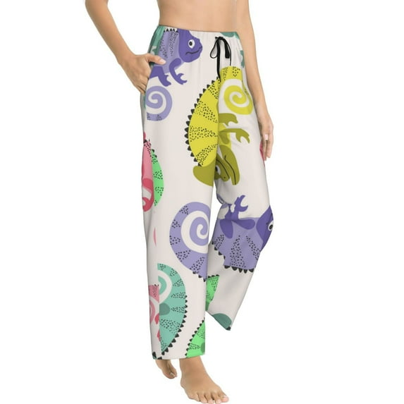 Goofa Cute Chameleons Printed Soft Pajama Pants for Women, Wide Leg Comfy Casual Lounge Yoga Pants-Large