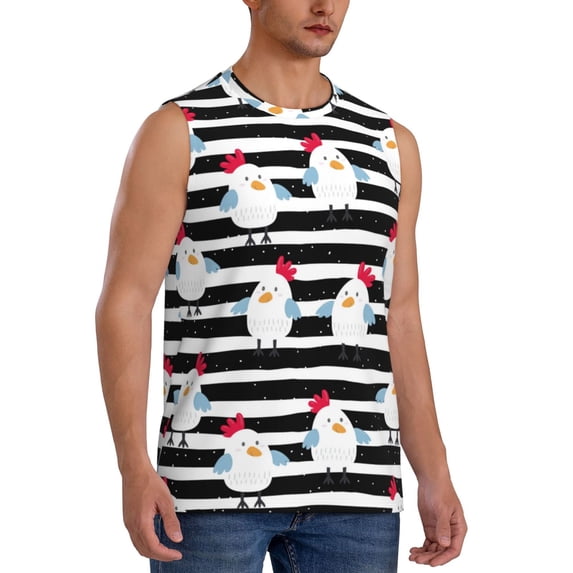 Goofa Cute Chicken Printed Men's Sleeveless T-Shirt - Athletic Gym Workout Tank Top for Men - Moisture-Wicking, UPF 30+ Quick-Dry Muscle Tee-3X-Large