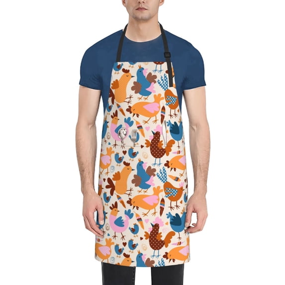 Goofa Cute Chickens Printed Waterproof Apron 33" Chef Aprons for Men Heavy Duty Chemical Work Apron Adjustable Bib Apron