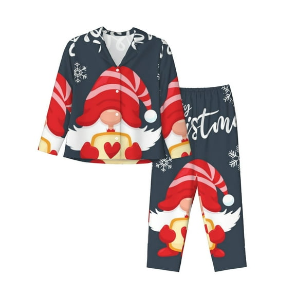 Goofa Cute Christmas Gnomes (2) Printed Women’s 2 Piece Pajama Set Super,Pajamas Women's Long Sleeve Sleepwear Soft Button Down Loungewear Pjs Lounge Set Nightwear-Small