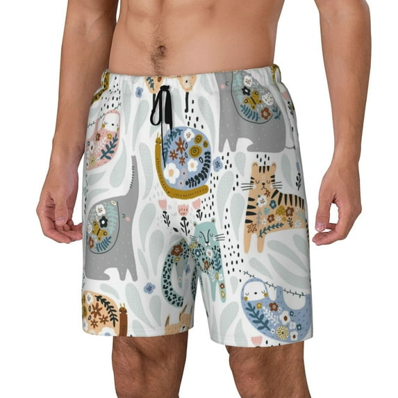 Goofa Cute Colorful Animal Printed Men's Swim Trunks Board Shorts Quick Dry Mens Swimming Trunks with Compression Liner,Breathable Fit Hawaii Beach Shorts-Large