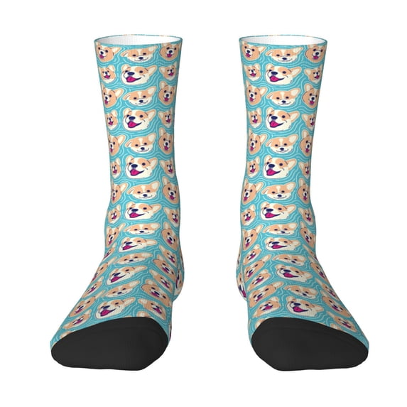 Goofa Cute Corgi Head Printed Men's Crew Socks, Soft Durable Breathable Moisture-Wicking with Odor Control Cotton socks