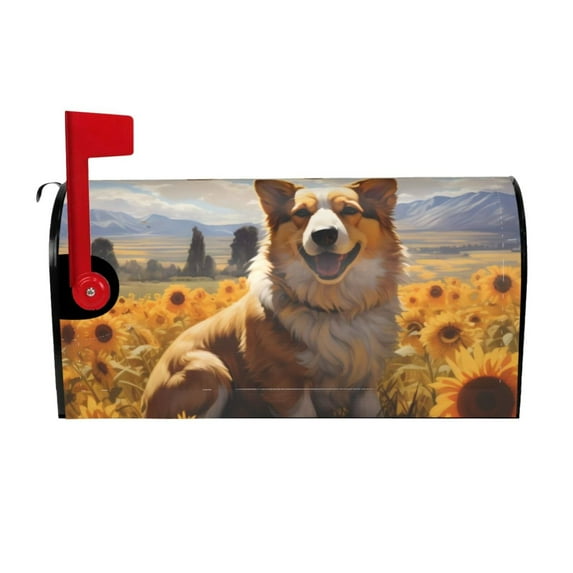 Goofa Cute Corgi Sunflower Pattern Mailbox Cover, Mailbox Decoration with Magnetic Strips for Standard and Large Mailboxes, Easy Installation, Durable and UV-Resistant-25.5x21 in