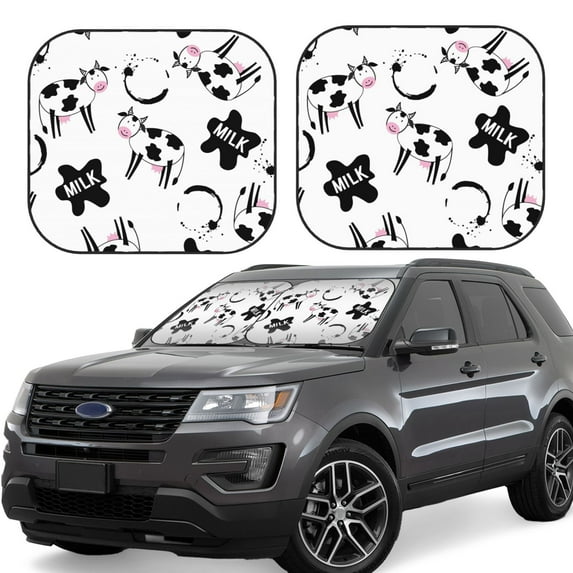 Goofa Cute Cow and Milk Stains Pattern 2 Piece Car Windshield Sun Shade Foldable | Front Windshield Shade for Sun, Heat and UV Rays | Sunshade for Car Front Window-Small