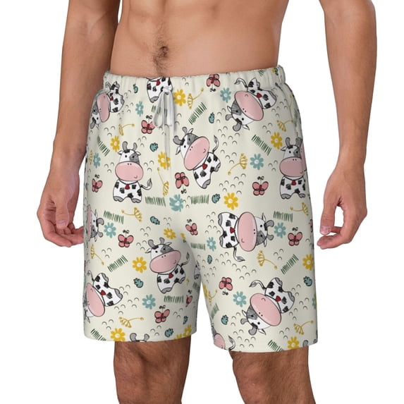 Goofa Cute Cow Printed Men's Swim Trunks Board Shorts Quick Dry Mens Swimming Trunks with Compression Liner,Breathable Fit Hawaii Beach Shorts-3X-Large