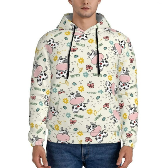 Goofa Cute Cow for Men's Hooded Sweatshirt - Lightweight Pullover Hoodie with Kangaroo Pocket, Perfect for Everyday Wear-Large
