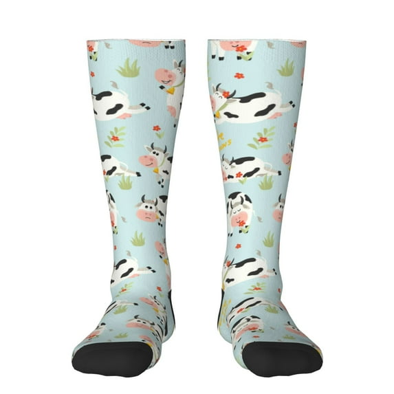Goofa Cute Cows Pattern Adult Stockings, Color-Block Knee High Socks, Comfortable and Breathable, Soft and Stretchable, Sports, and Decoration