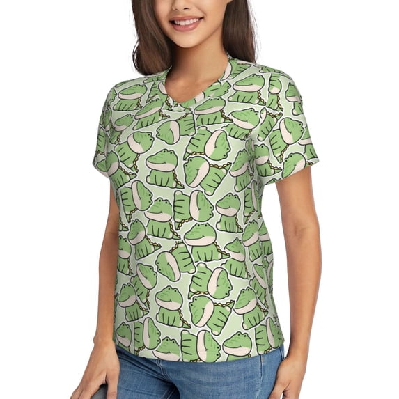 Goofa Cute Crocodile Pattern Women's Slim-Fit Short-Sleeve V-Neck T-Shirt,Classic-Fit Short-Sleeve V-Neck T-Shirt-XX-Large