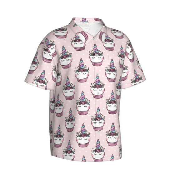 Goofa Cute Cupcake Hawaiian Shirt for Men, Unisex Summer Beach Casual Short Sleeve Button Down Shirts,Aloha Tropical Floral print shirt-Medium