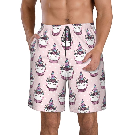 Goofa Cute Cupcake Printed Mens Swim Trunks Summer Quick Dry Short Beach Swimwear Bathing Suits-X-Large