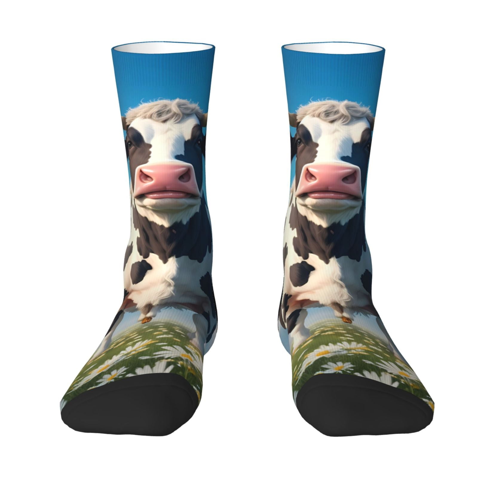 Goofa Cute Daisy Cow A Printed Men's Crew Socks, Soft Durable