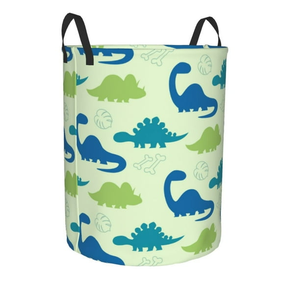 Goofa Cute Dinosaur Blue Green Printed Circular Hamper,Laundry Basket with Handles,Storage Baskets Foldable,Large Capacity Laundry Hamper-
