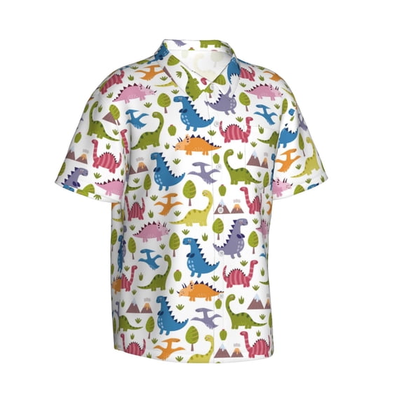 Goofa Cute Dinosaur Hawaiian Shirt for Men, Unisex Summer Beach Casual Short Sleeve Button Down Shirts,Aloha Tropical Floral print shirt-Small