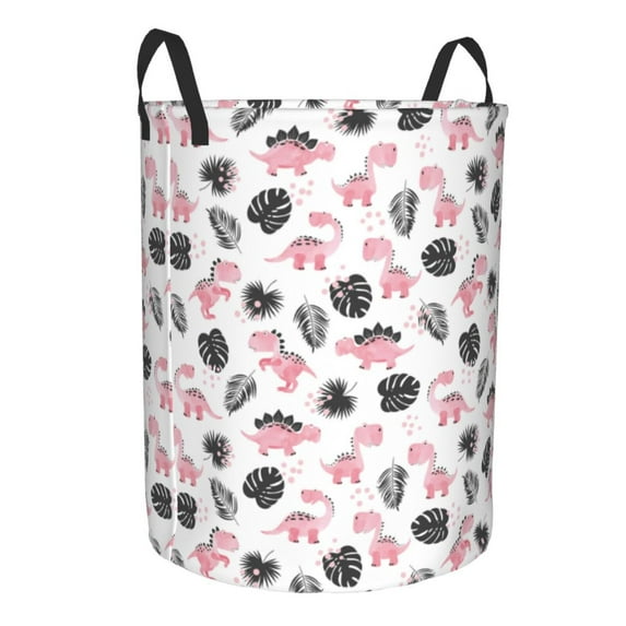 Goofa Cute Dinosaur Printed Circular Hamper,Laundry Basket with Handles,Storage Baskets Foldable,Large Capacity Laundry Hamper-Medium