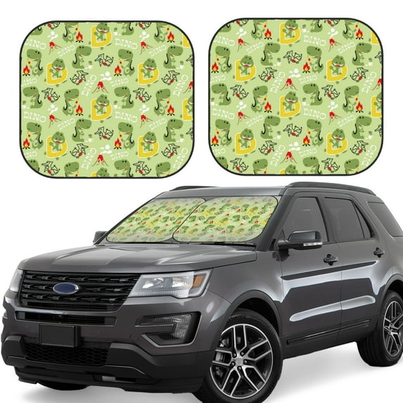 Goofa Cute Dinosaurs Cartoon Pattern 2 Piece Car Windshield Sun Shade Foldable | Front Windshield Shade for Sun, Heat and UV Rays | Sunshade for Car Front Window-Large