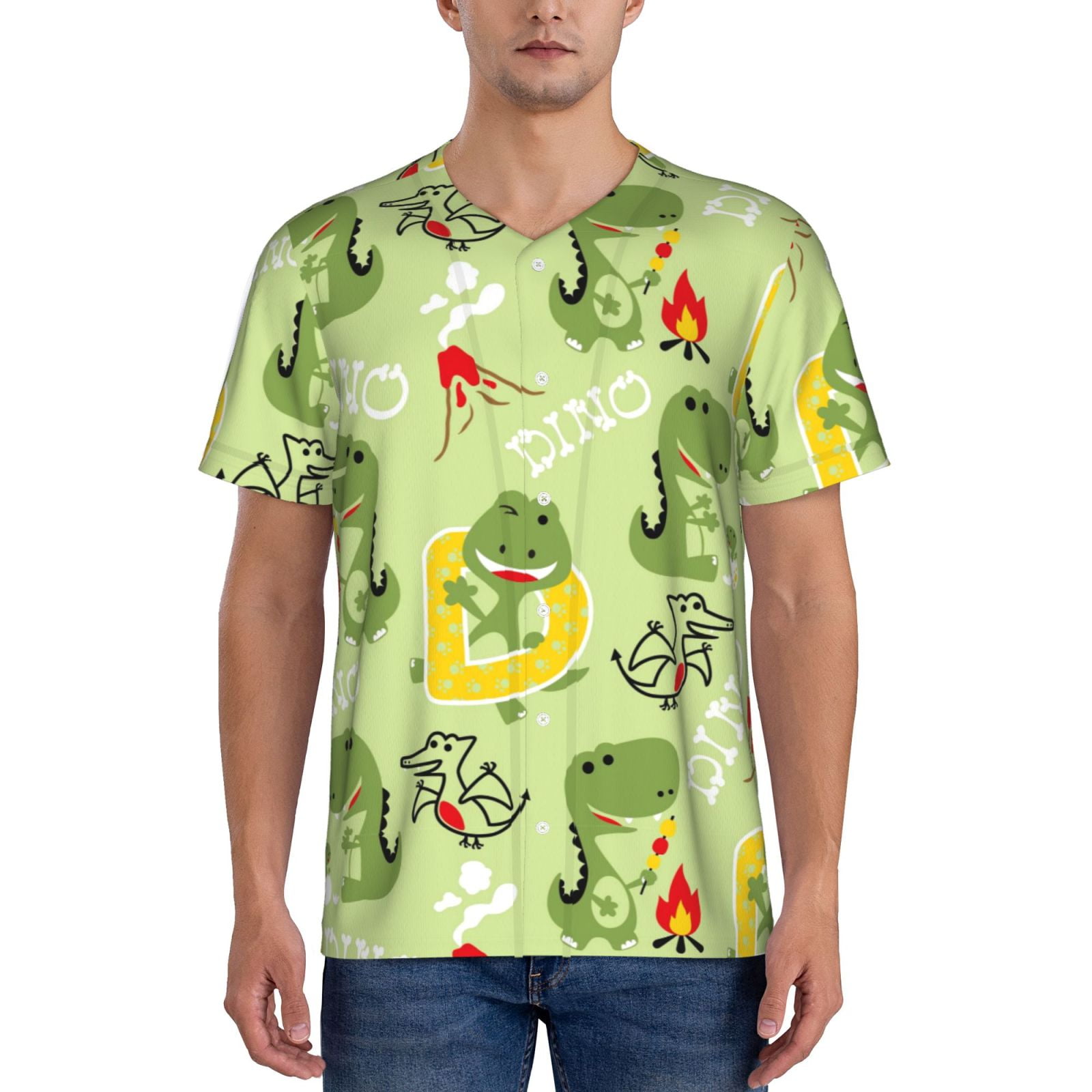 Goofa Cute Dinosaurs Cartoon Pattern Mens Golf Shirt Baseball T-shirt ...