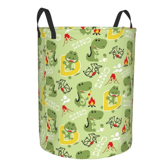 Goofa Cute Dinosaurs Cartoon Printed Circular Hamper,Laundry Basket with Handles,Storage Baskets Foldable,Large Capacity Laundry Hamper-Small