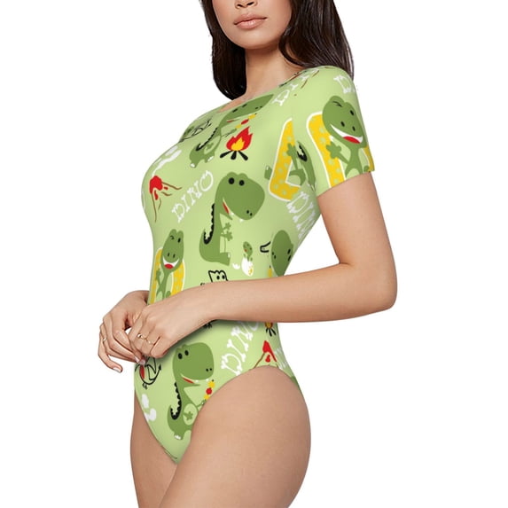 Goofa Cute Dinosaurs Cartoon Printed Women Rash Guard Short Sleeve,Tummy control Swimsuit Surfing Swimsuit Bathing Suit One Piece Swimsuit UPF 50-Medium