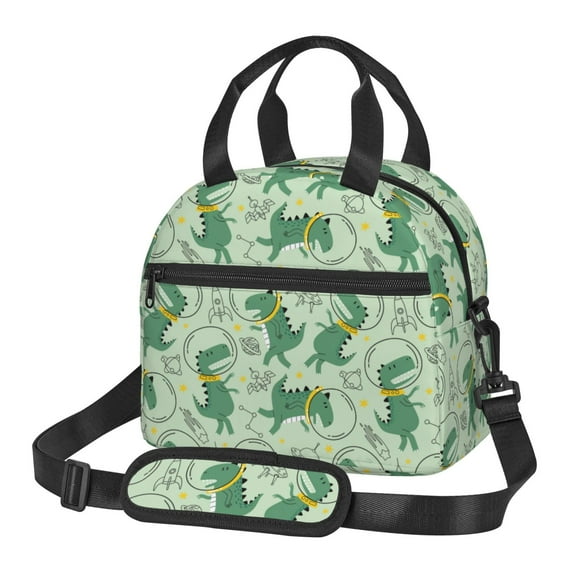Goofa Cute Dinosaurs in Space Pattern Lunch Bag ,Insulated Lunch Box, Small Leakproof Cooler Food Lunch Containers Reusable High Capacity Lunch Tote Bags