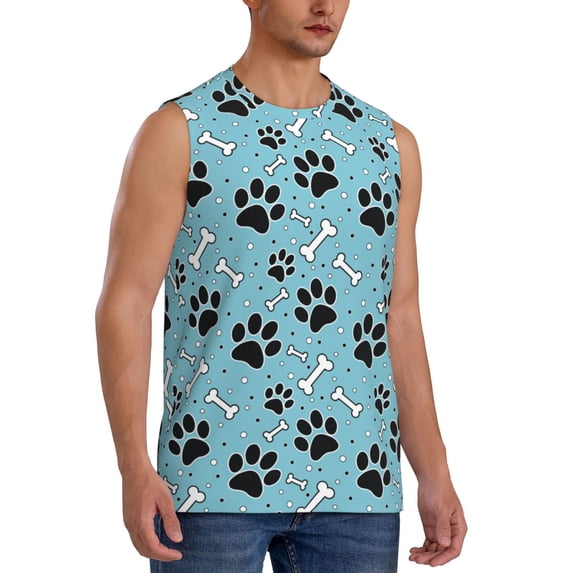 Goofa Cute Dog Footprints Printed Men's Sleeveless T-Shirt - Athletic Gym Workout Tank Top for Men - Moisture-Wicking, UPF 30+ Quick-Dry Muscle Tee-X-Large